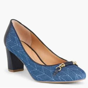 TALBOTS Ellery Bit Block Heel Pumps - Quilted Denim- Size 8.5